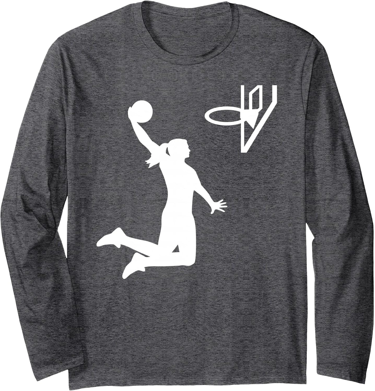 Basketball Girl Woman Long Sleeve T-Shirt - Adult Unisex Dark Heather Grey