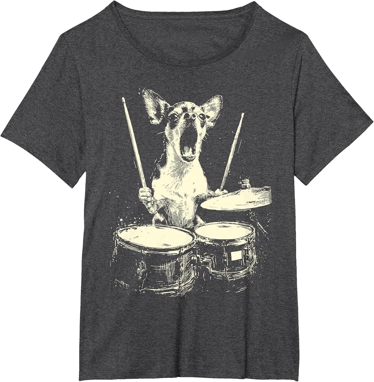 Cute Chihuahua Playing Drums Funny Music Dog Drummer Graphic T-Shirt - Dark Heather Grey