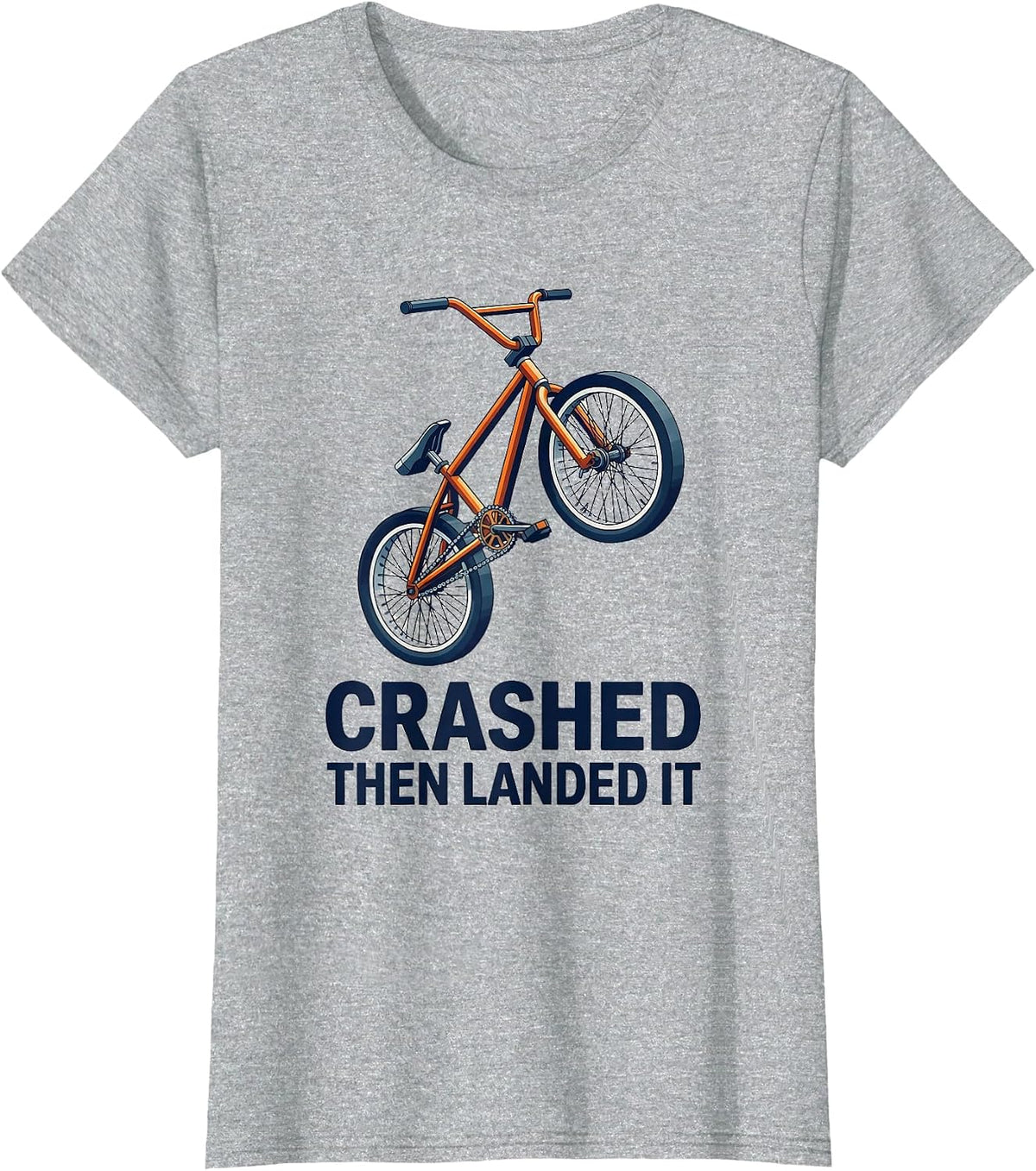 Crashed Then Landed It Isometric BMX Bike Stunt Humor T-Shirt - Heather Grey