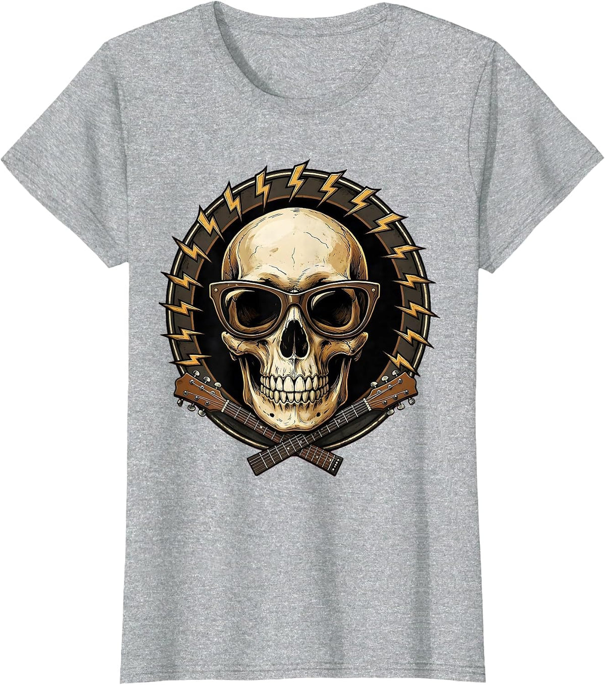 Rock and Roll Skull with Vintage Sunglasses T-Shirt - Heather Grey