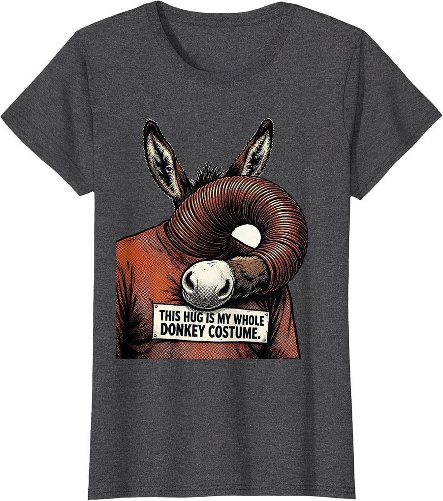 Women's This Hug Is My Whole Donkey Costume Funny Retro Cartoon Meme T-Shirt - Dark Heather Grey