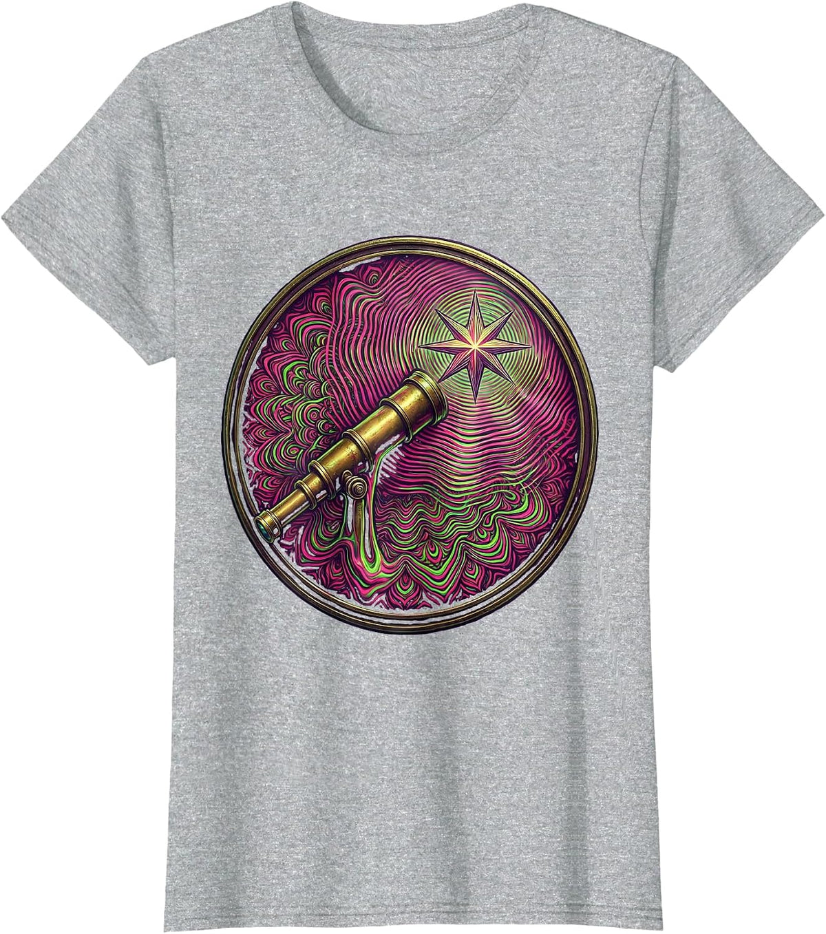 Vintage Telescope Star Gazing Astronomy Illustration T-Shirt - Heather Grey
