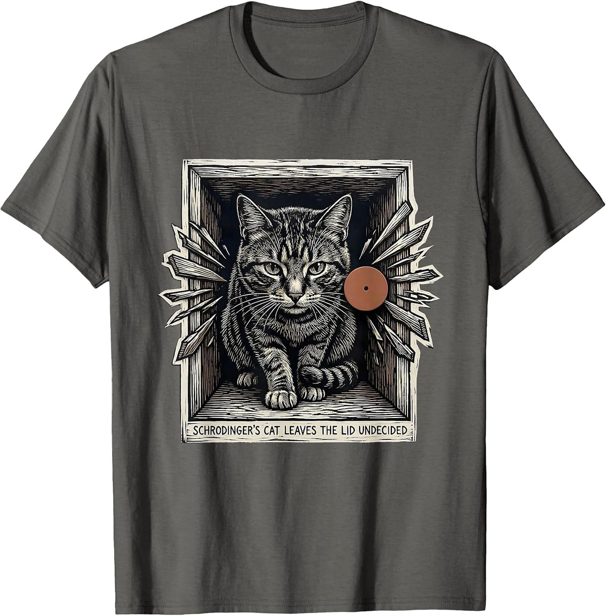 Schrodinger's Cat Leaves The Lid Undecided Physics Geek T-Shirt - Asphalt Grey