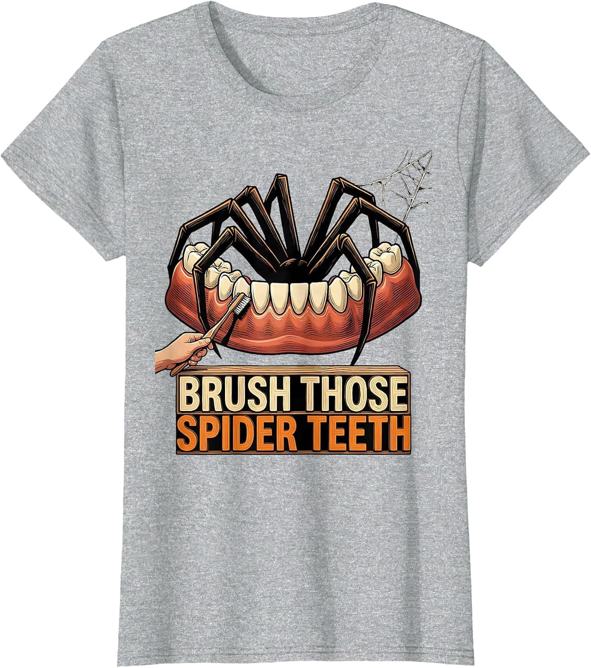 Brush Those Spider Teeth Funny Dental Hygienist Halloween T-Shirt - Heather Grey