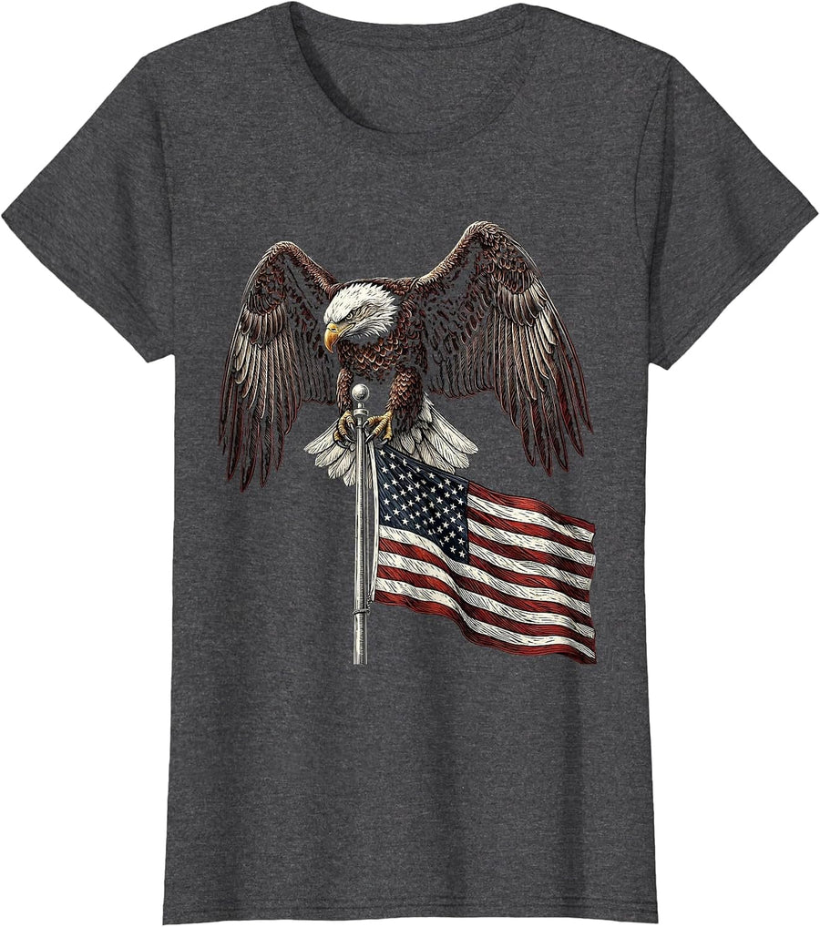 Women's Bald Eagle American Flag Patriotic Illustration T-Shirt - Dark Heather Grey