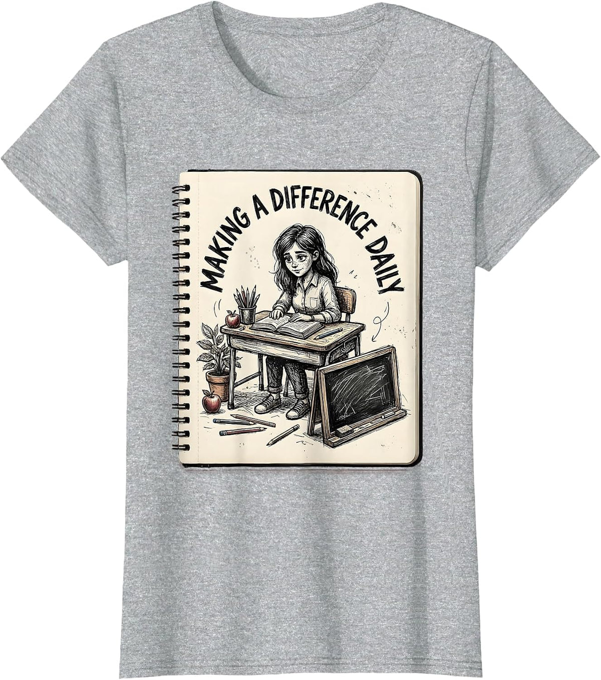Making a Difference Daily Elementary Teacher Design T-Shirt - Heather Grey
