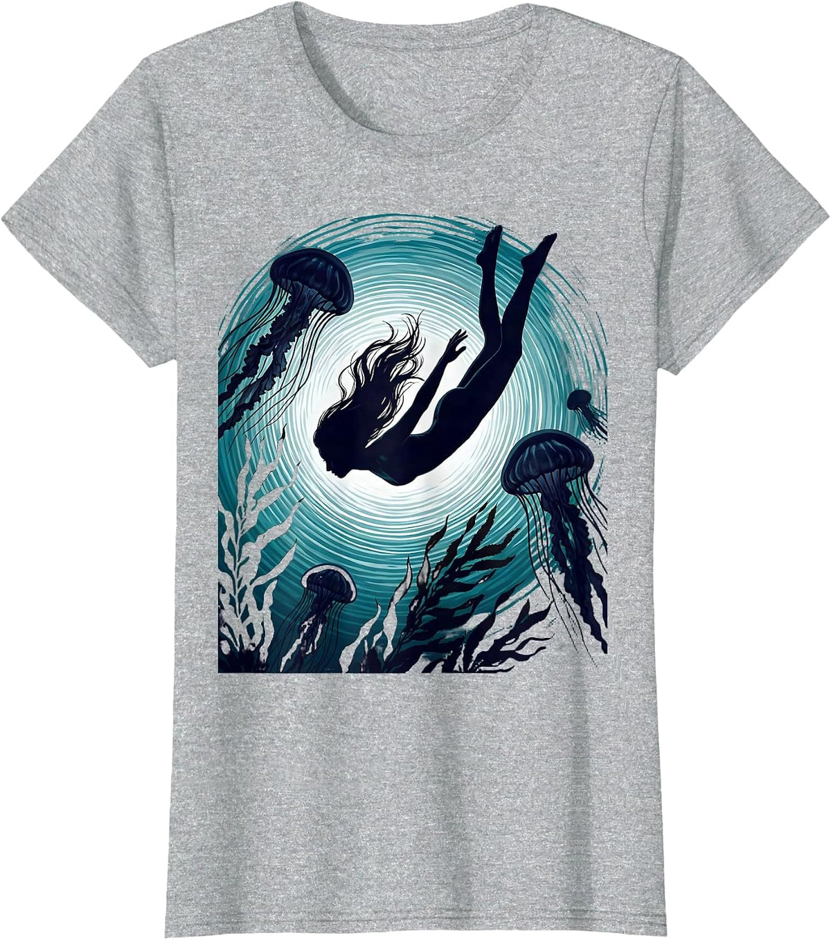 Women's Woman Diving Into Glowing Ocean Graphic Tee T-Shirt - Heather Grey