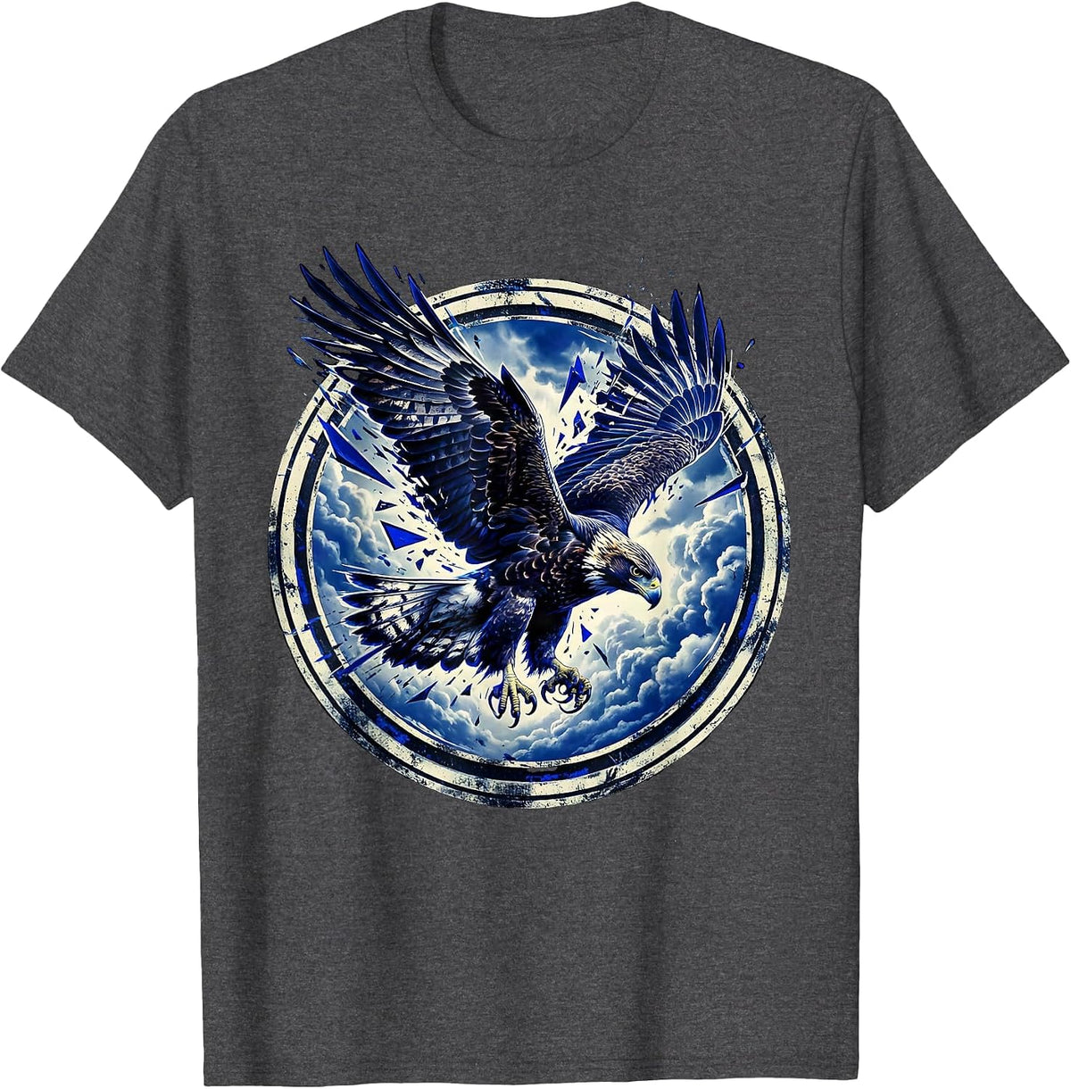 Falcon Diving Through Storm Clouds Freedom Design T-Shirt - Dark Heather Grey