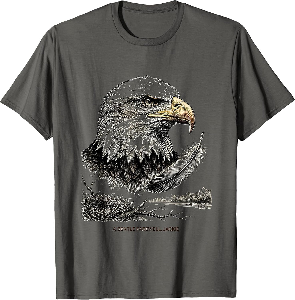 A Gentle Farewell, Jackie Vintage Eagle Memorial Tribute T-Shirt - Asphalt Grey