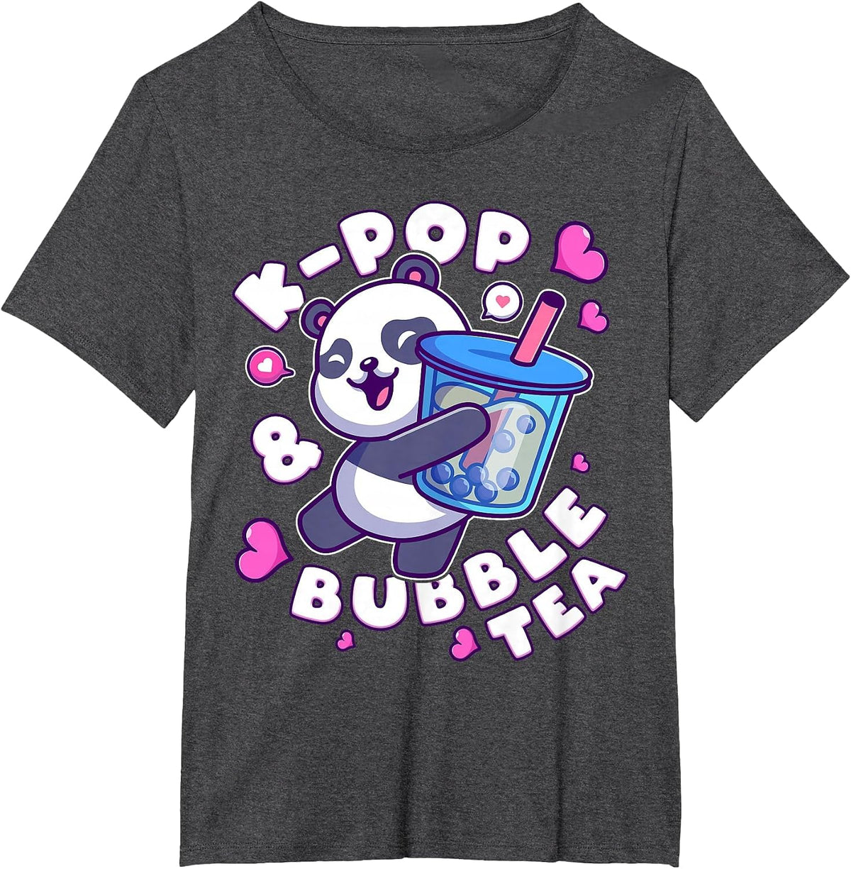 Panda K-Pop & Bubble Tea Korean Music Cute T-Shirt - Dark Heather Grey