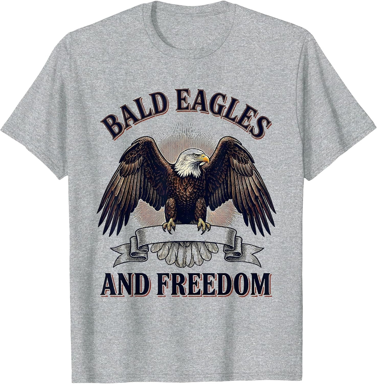 Men's Bald Eagles and Freedom Patriotic USA Design T-Shirt - Heather Grey