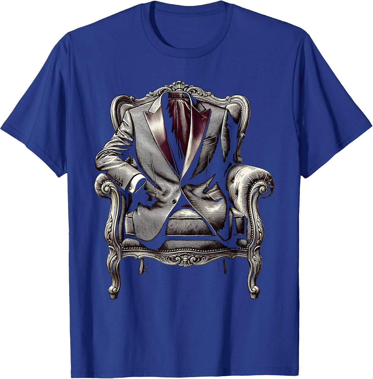 Men's Tuxedo Jacket Draped Over Velvet Chair Graphic T-Shirt - Royal Blue