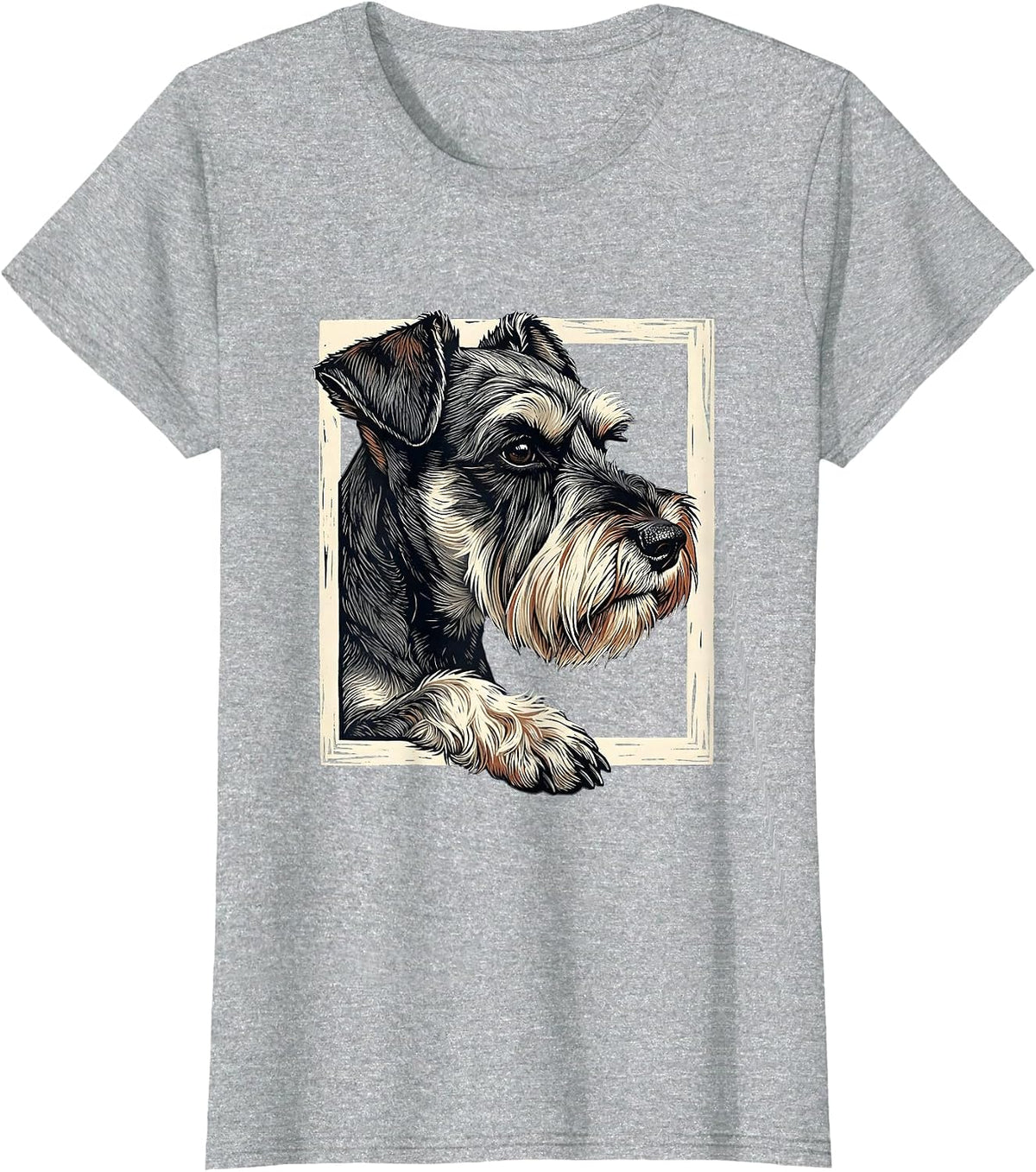 Women's Miniature Schnauzer Linocut Dog Lover Gift T-Shirt - Heather Grey