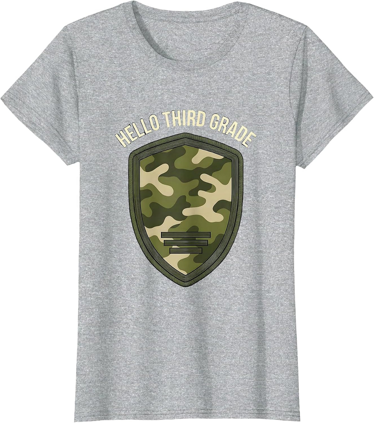 Women's Hello Third Grade Distressed Camo Back To School Boy Teacher T-Shirt - Heather Grey