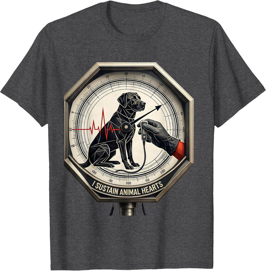 Men's I Sustain Animal Hearts Geometric Vet Tech Veterinary T-Shirt - Dark Heather Grey