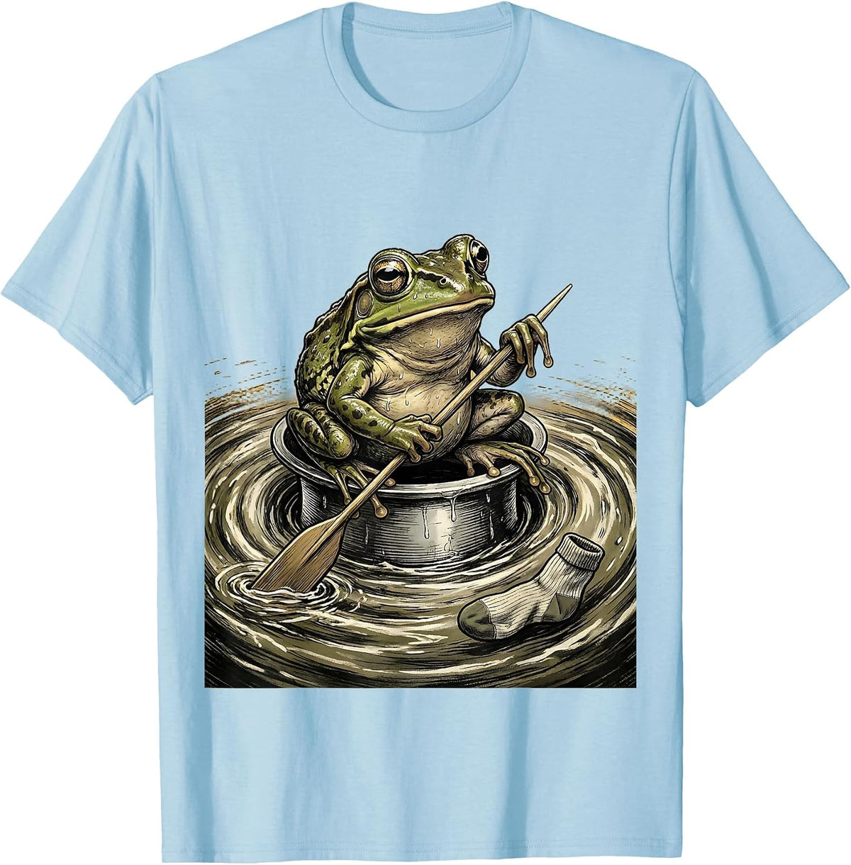 Men's Squat Frog Thimble Rowing Meme Humor Illustration T-Shirt - Baby Blue