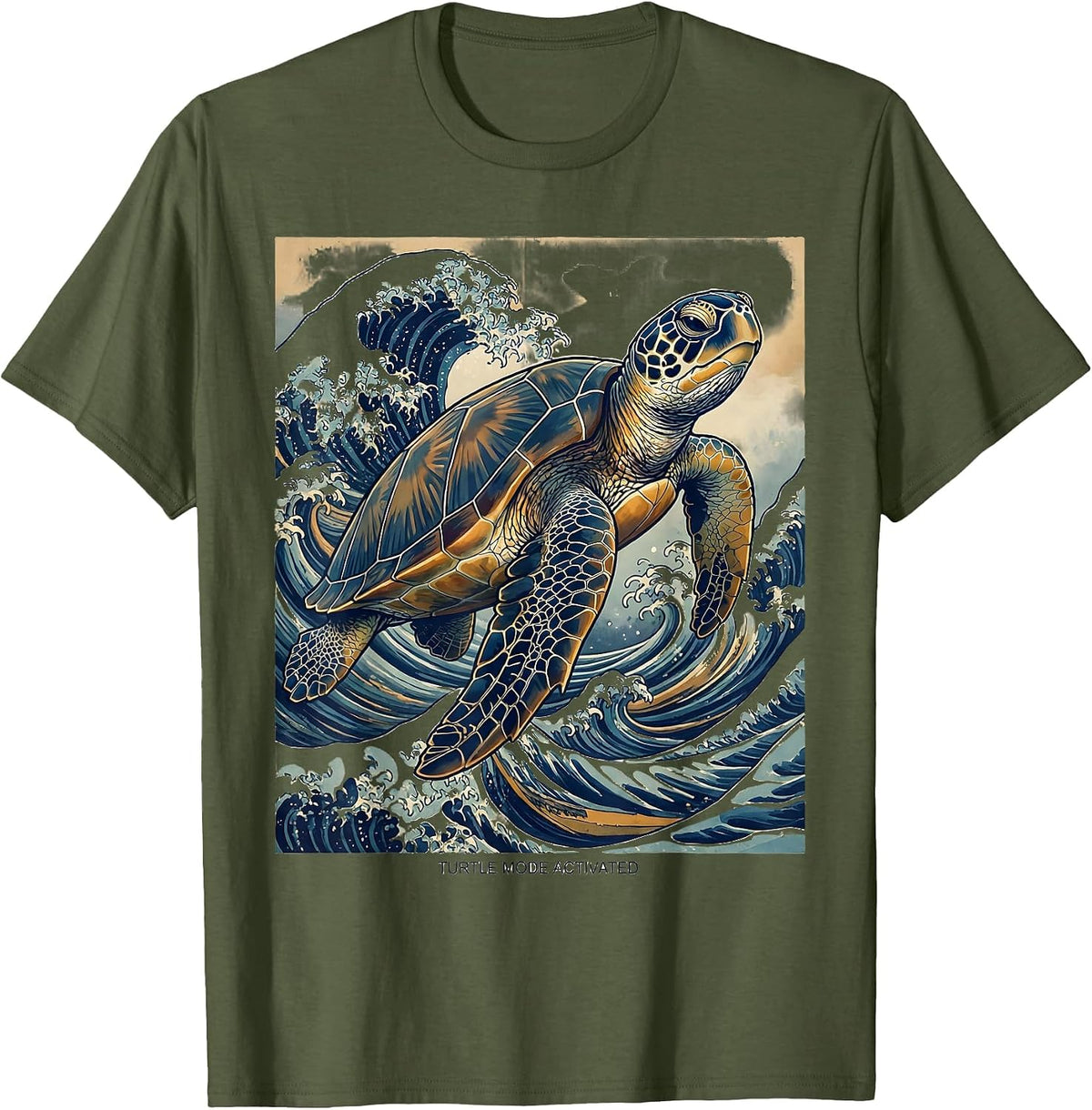 Turtle Mode Activated Fun Turtle Design T-Shirt - Olive Green