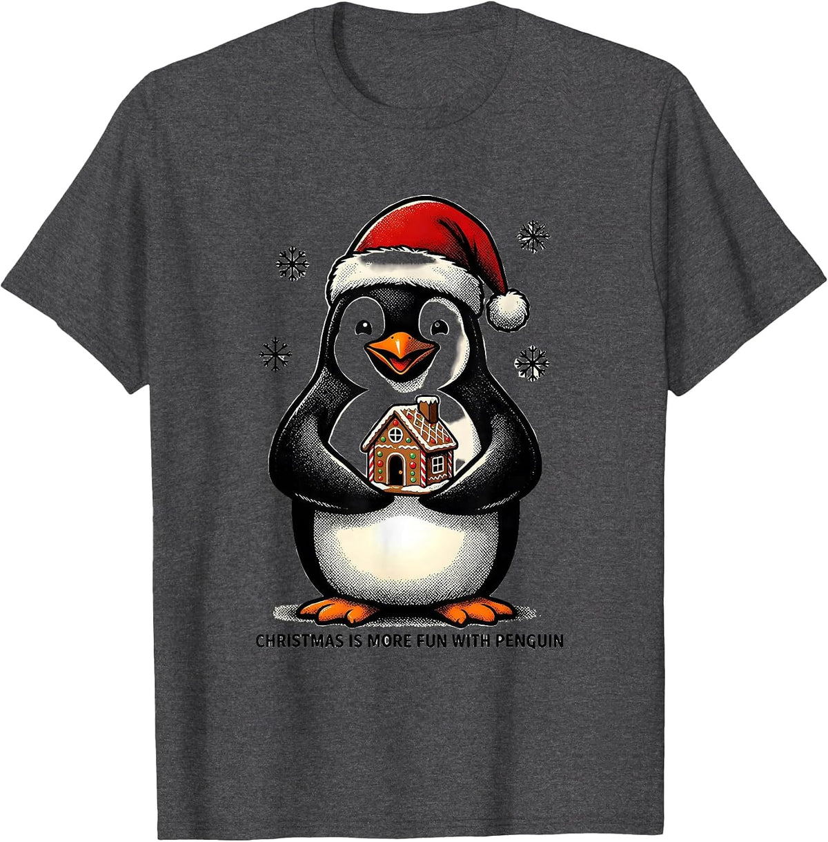 Christmas Is More Fun With Penguin Funny Penguin Lover T-Shirt - Dark Heather Grey