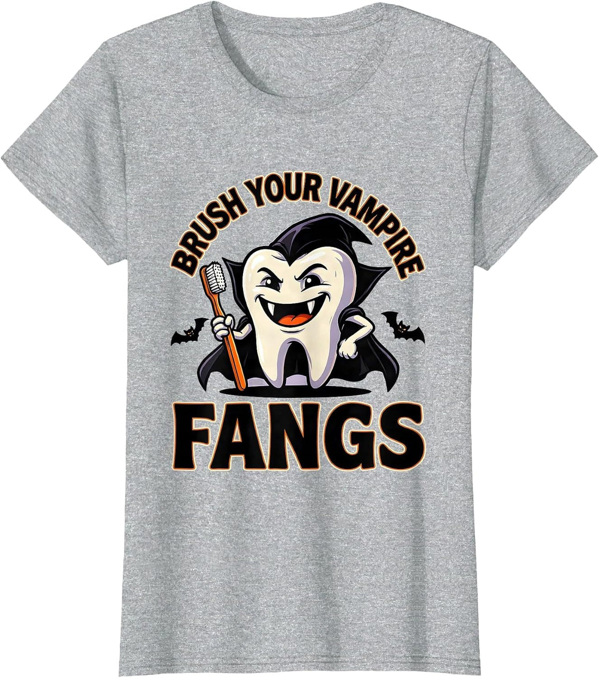 Brush Your Vampire Fangs Funny Dental Hygienist Halloween T-Shirt - Heather Grey