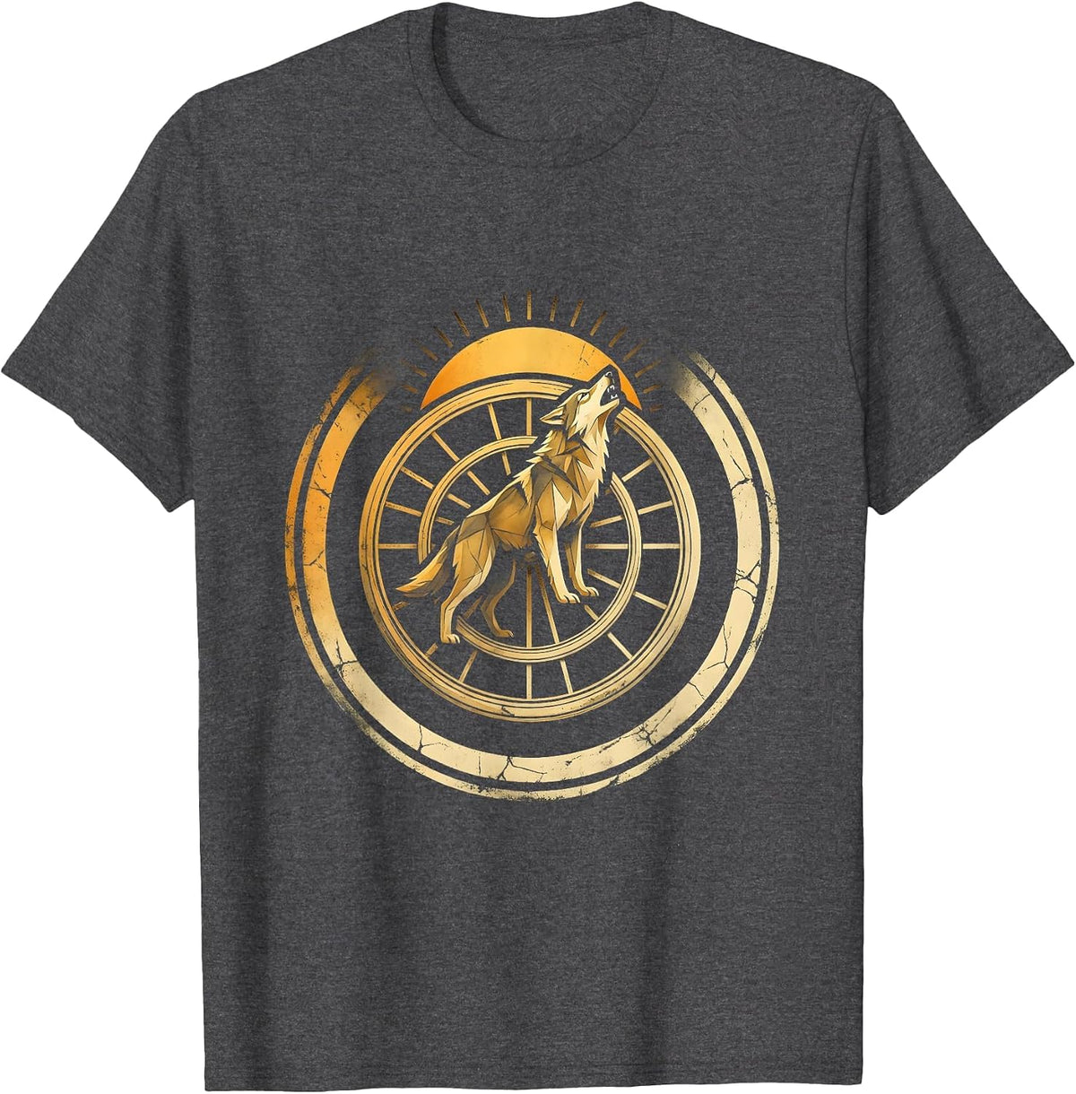 Wolf Howling Mountain Bike Wheels Graphic Tee T-Shirt - Dark Heather Grey