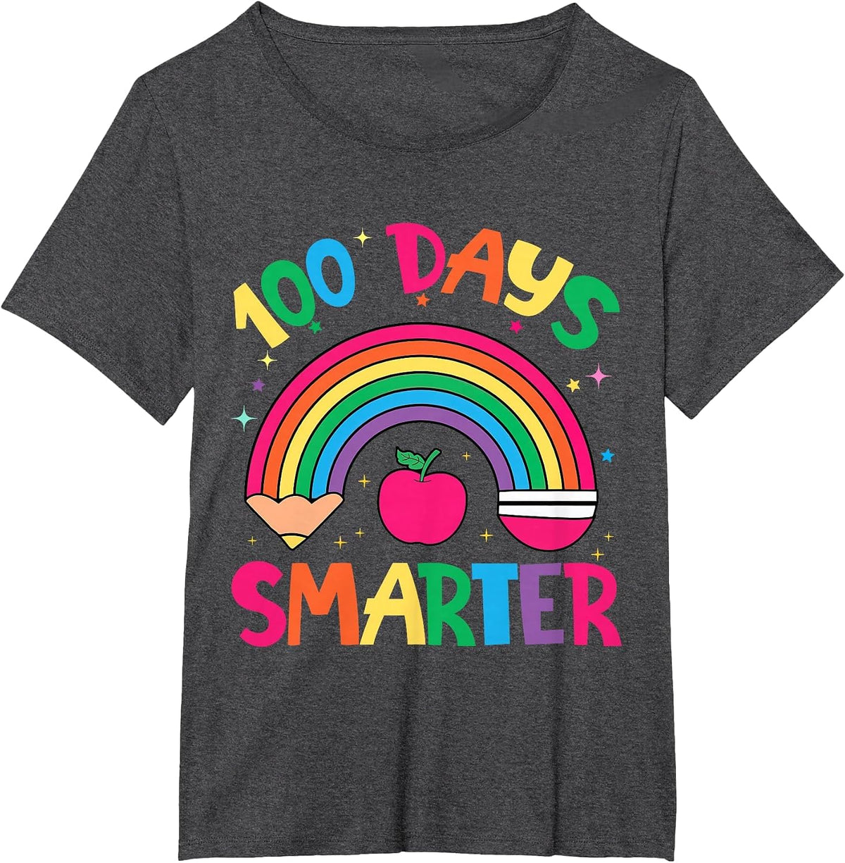 100 Days of School Rainbow 100 Days Smarter Teacher Kid Girl T-Shirt - Dark Heather Grey