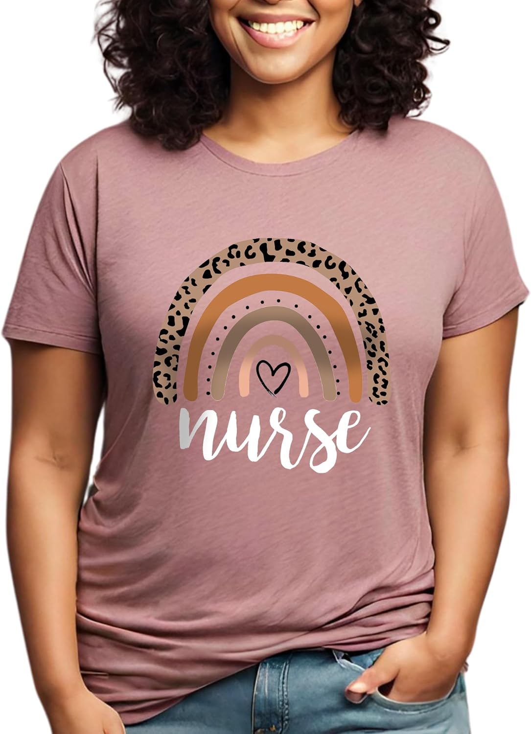 Nurse Graphic Top Tees Short-Sleeve Shirt Cotton Printed Tshirt for Women - Heather Mauve