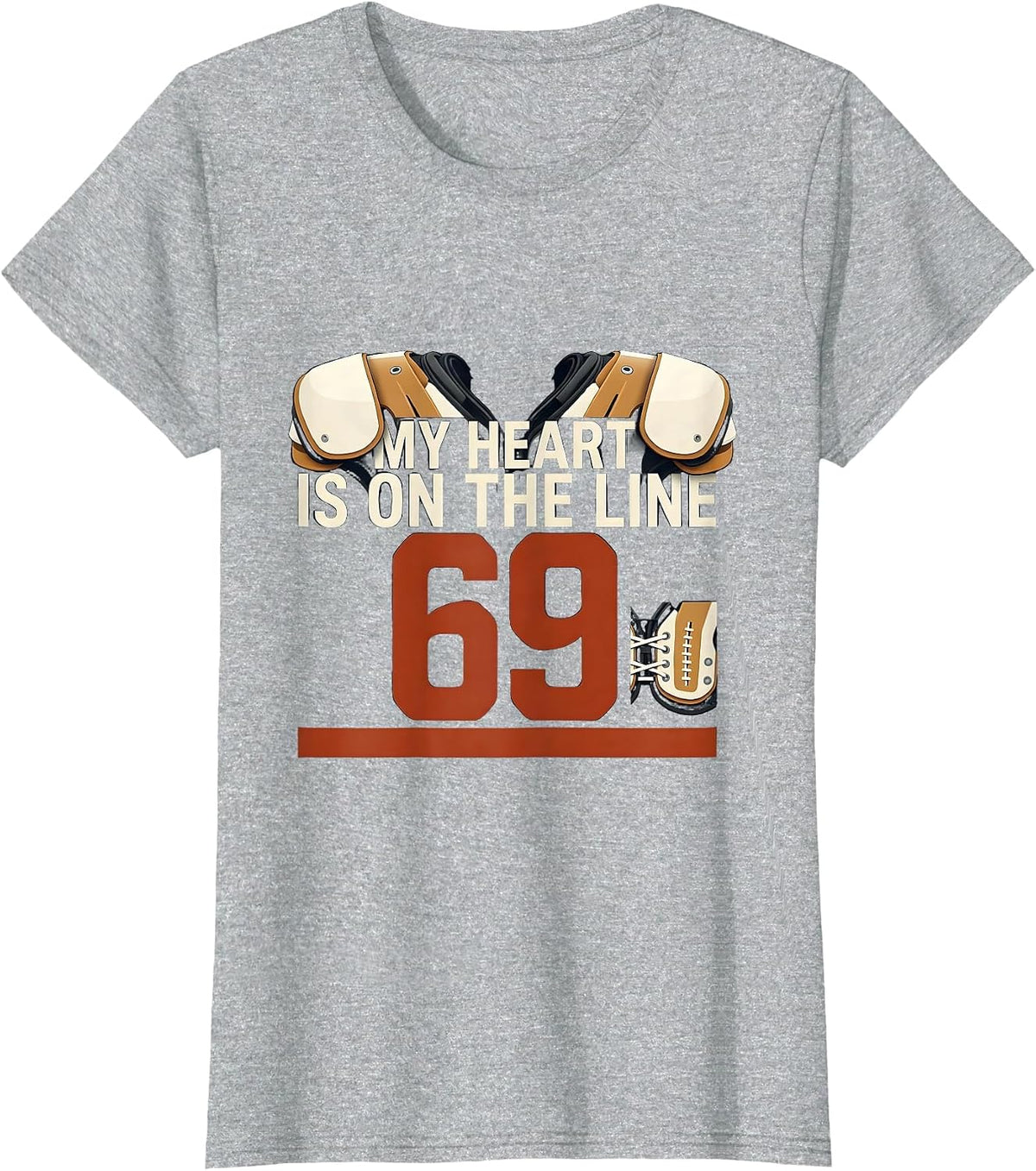 Women's My Heart Is On The Line 69 Football Lineman Mom Jersey T-Shirt - Heather Grey
