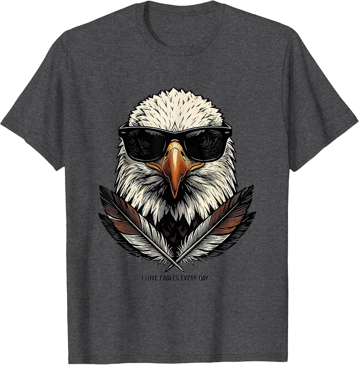 Men's I Love Eagles Every Day Funny Bald Eagle Sunglasses Linocut T-Shirt - Dark Heather Grey