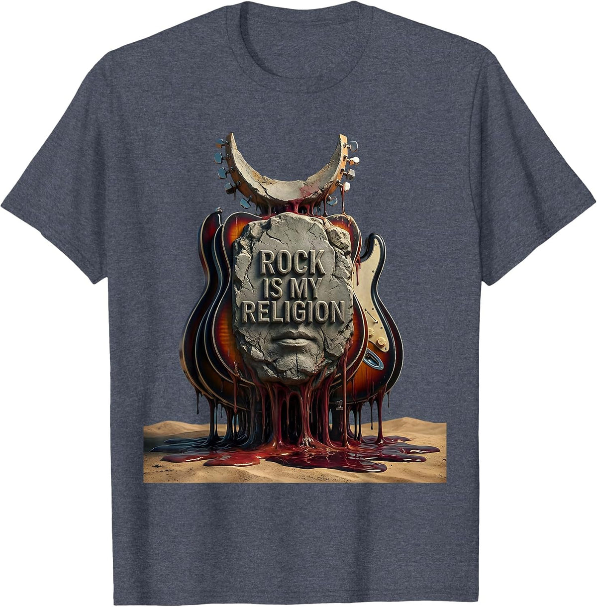 Rock Is My Religion Band Music Graphic Design T-Shirt - Heather Blue