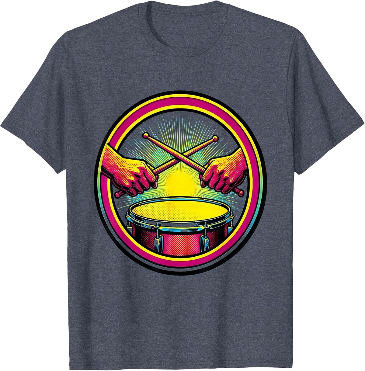 Drummer Hands Snare Drum Grip Illustration T-Shirt - Heather Blue