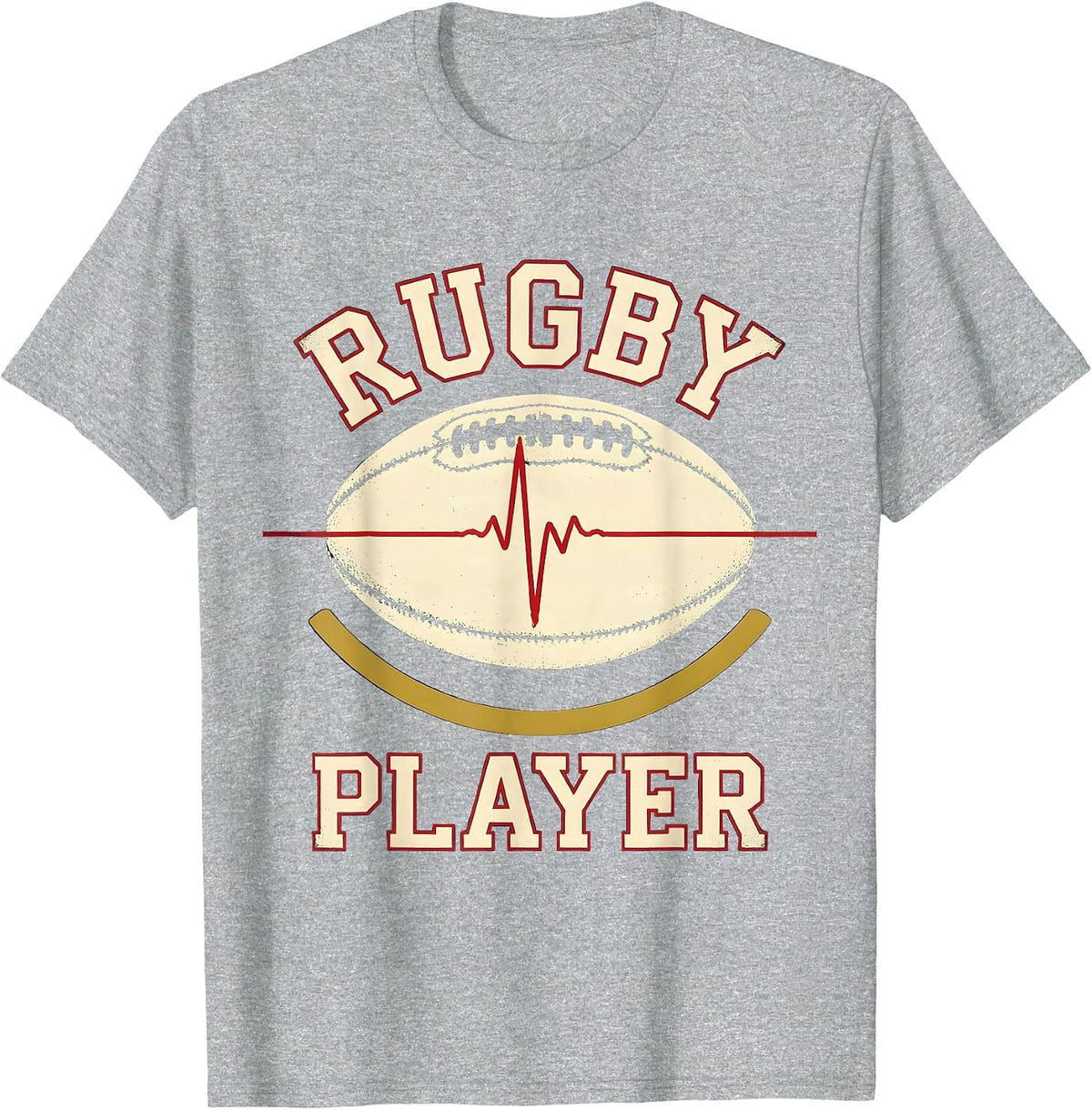 Men's Rugby Player Sports Identity Heartbeat Pulse Line EKG T-Shirt - Heather Grey