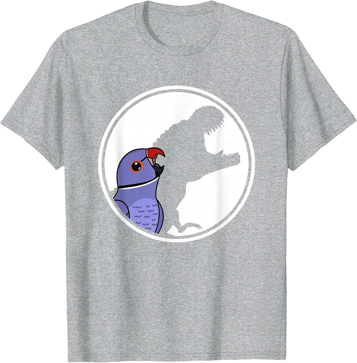 Parrot & T Rex Shadow I Violet Indian Ringneck T-Shirt - Heather Grey