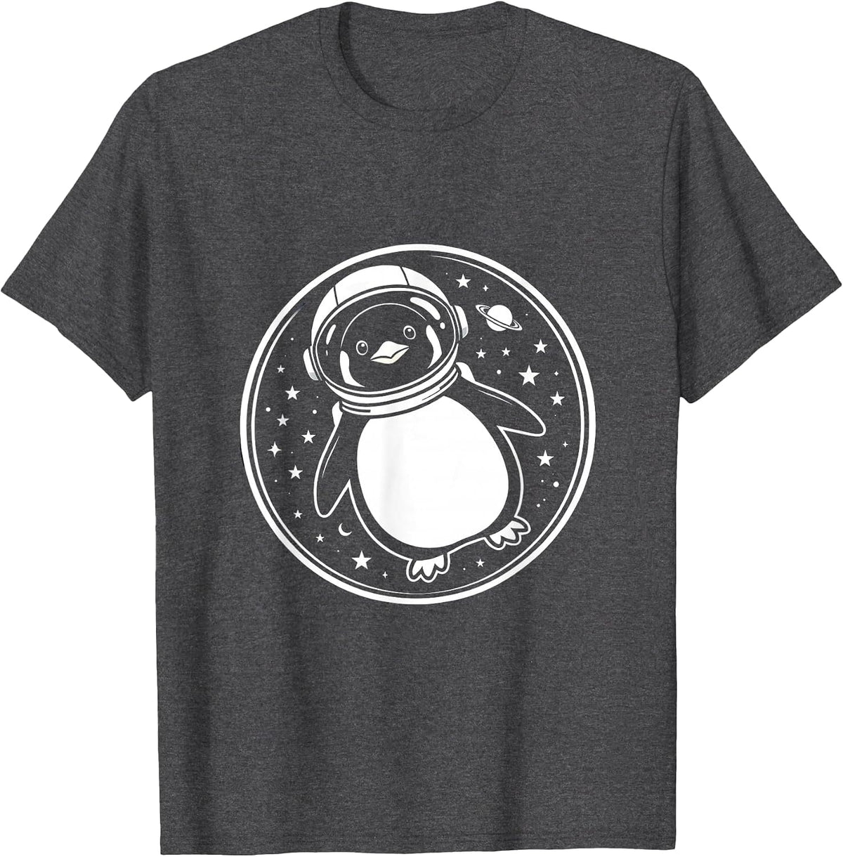 Men's Penguin Astronaut Floating in Space Illustration T-Shirt - Dark Heather Grey
