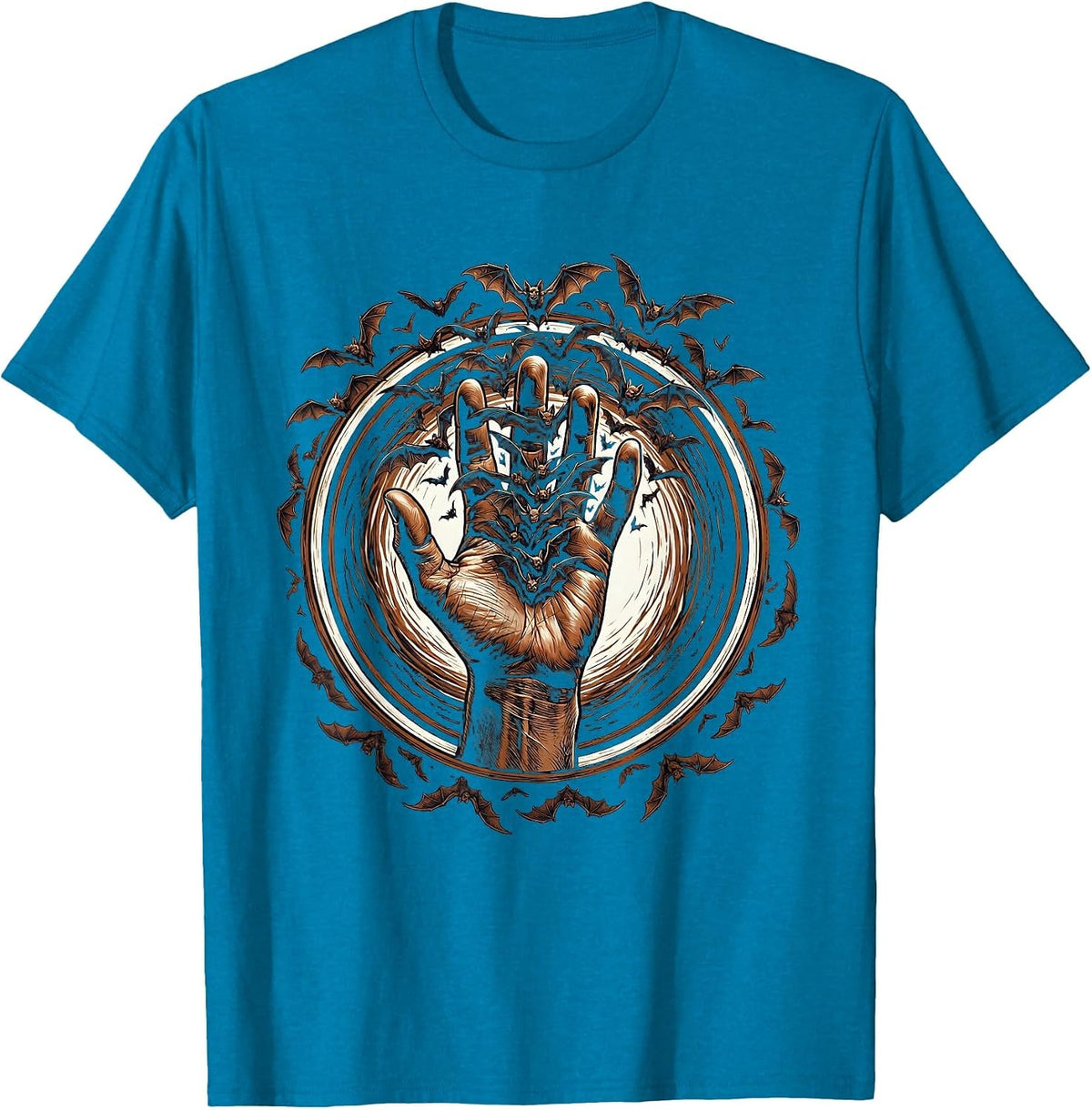Hand Releasing Bats Rock Gothic Dark Art Design T-Shirt - Sapphire Blue