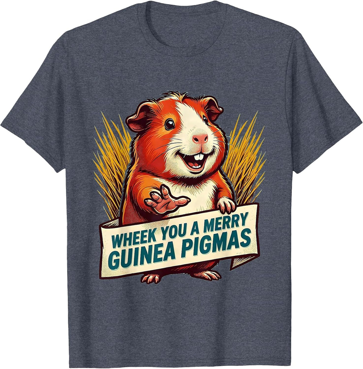 Wheek You A Merry Guinea Pigmas Retro Advertising Mascot T-Shirt - Heather Blue