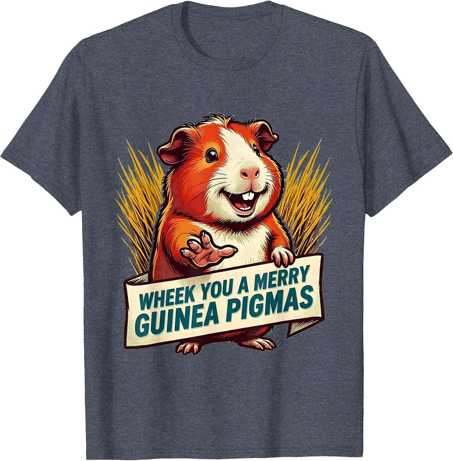 Wheek You A Merry Guinea Pigmas Retro Advertising Mascot T-Shirt - Heather Blue