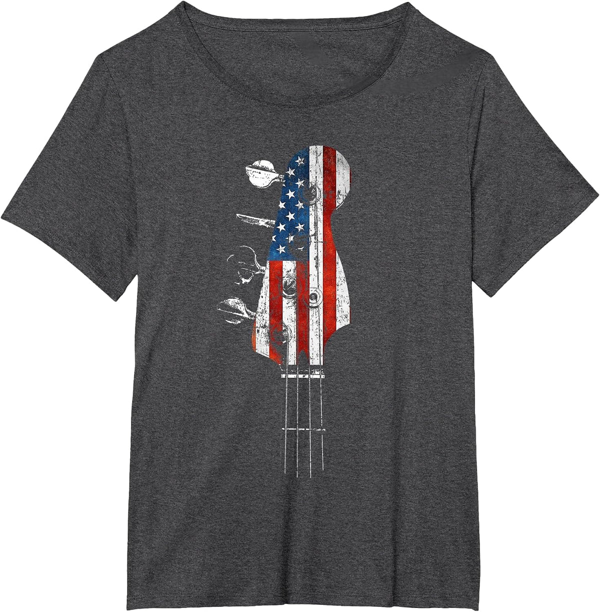 Bass Guitar Headstock USA Flag for Bassist and Bass Player T-Shirt - Dark Heather Grey