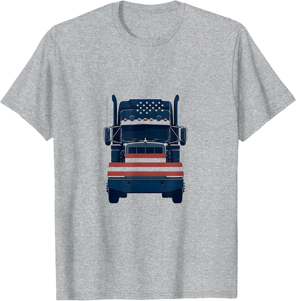 Men's Semi Trailer American Flag Patriotic Trucker T-Shirt - Heather Grey