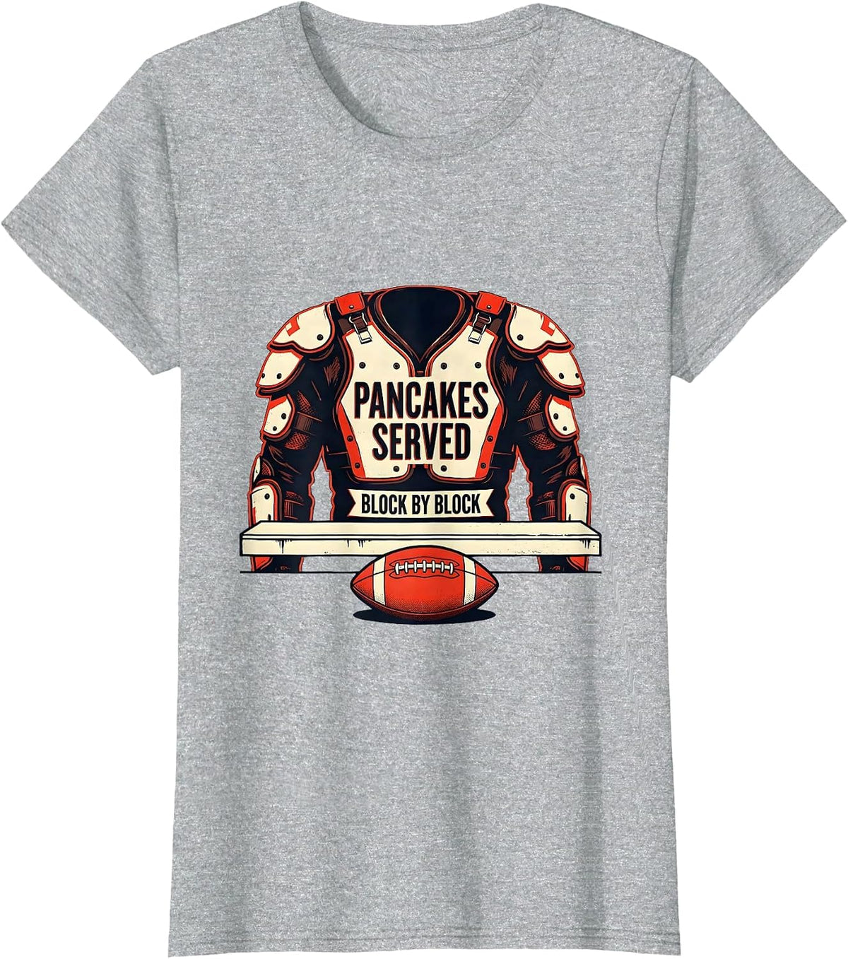 Women's Pancakes Served Block By Block Funny Football Lineman T-Shirt - Heather Grey