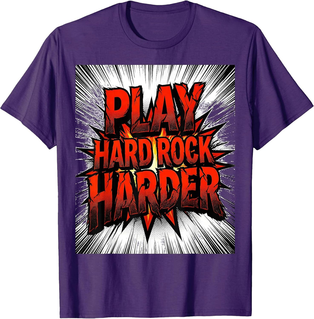 Play Hard Rock Harder Bold Band Graphic Design T-Shirt - Purple