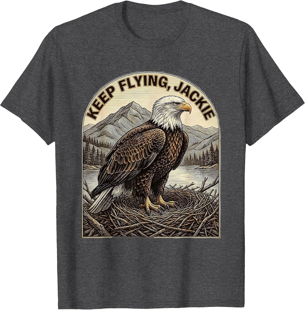 Men's Keep Flying Jackie Vintage Bald Eagle Memorial Tribute T-Shirt - Dark Heather Grey