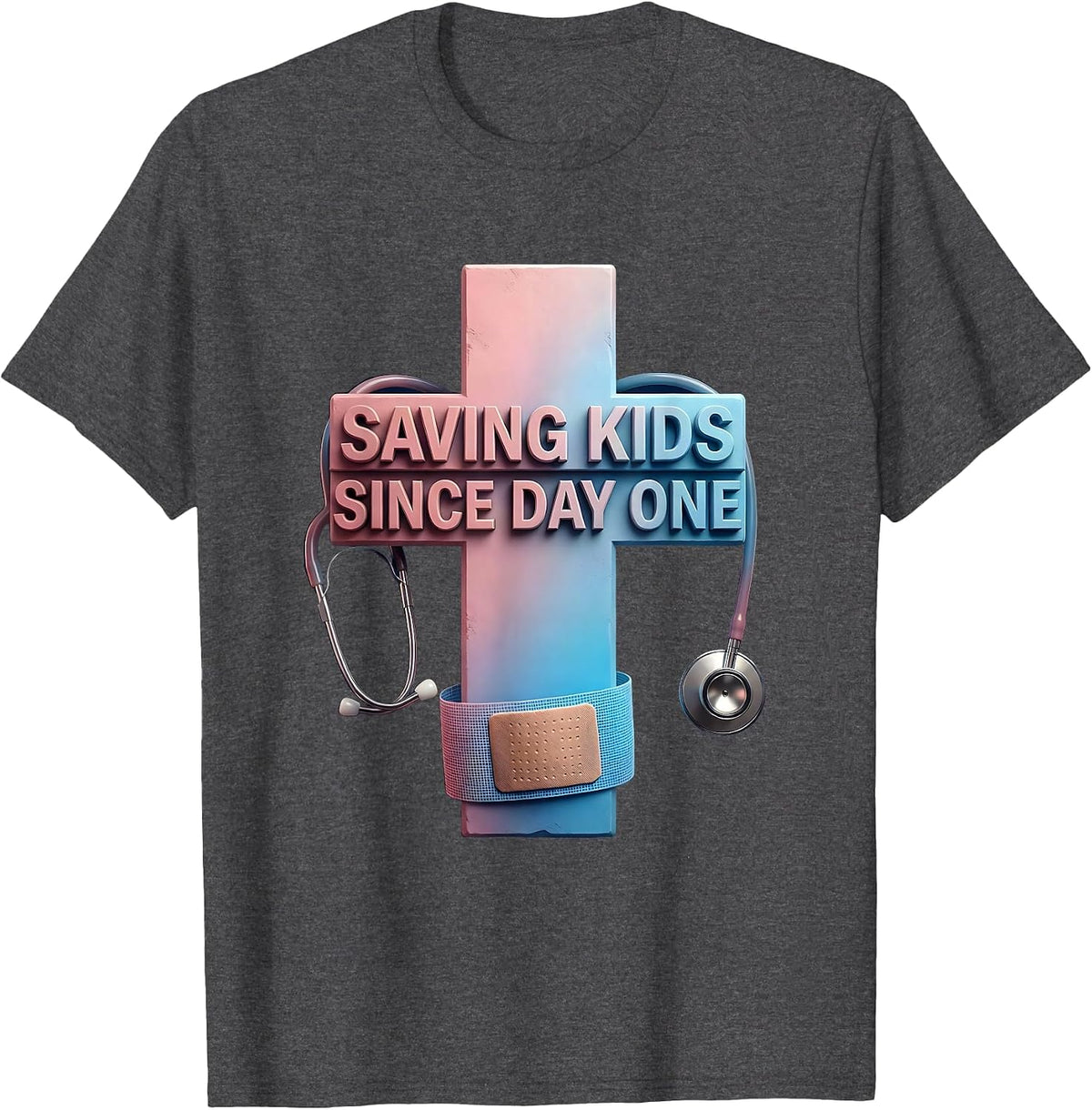 Men's Saving Kids Since Day One School Nurse Design T-Shirt - Dark Heather Grey
