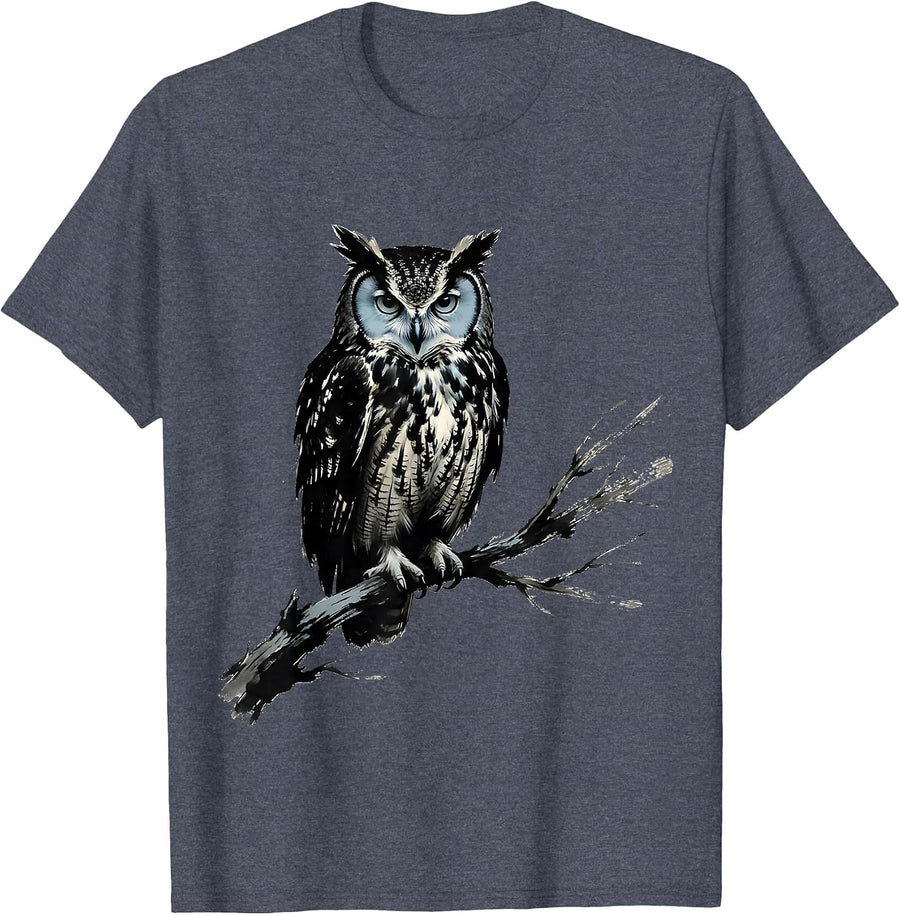 Ink-Mass Owl Bird Lover Nature Humor Artwork T-Shirt - Heather Blue