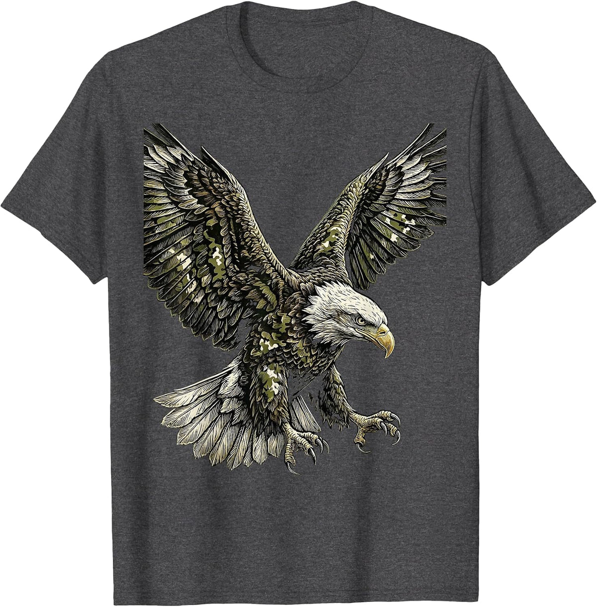 Camo Eagle Wings Spread Patriotic Wildlife T-Shirt - Dark Heather Grey