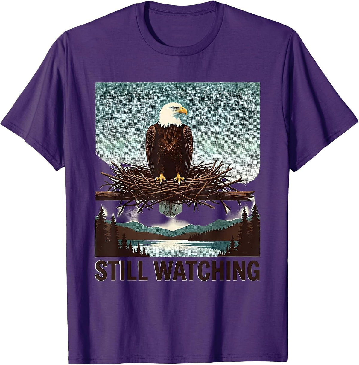 Still Watching Risograph Bald Eagle Big Bear Lake Memorial T-Shirt - Purple