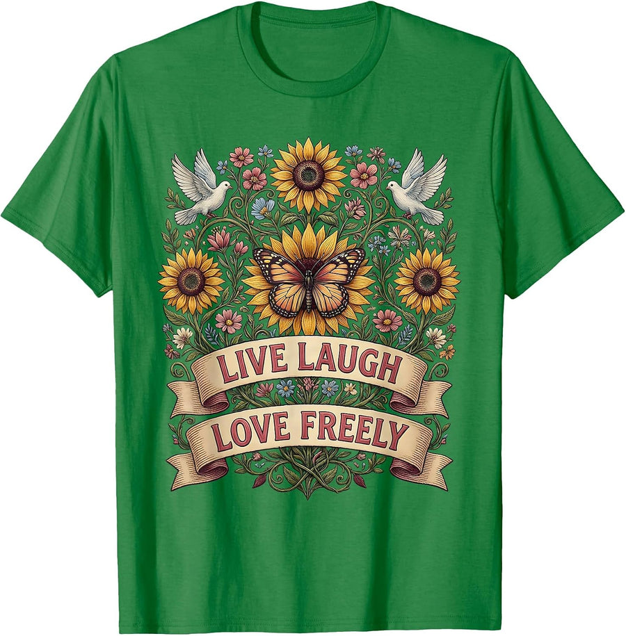 Men's Live Laugh Love Freely Hippie Spirit Design T-Shirt - Kelly Green