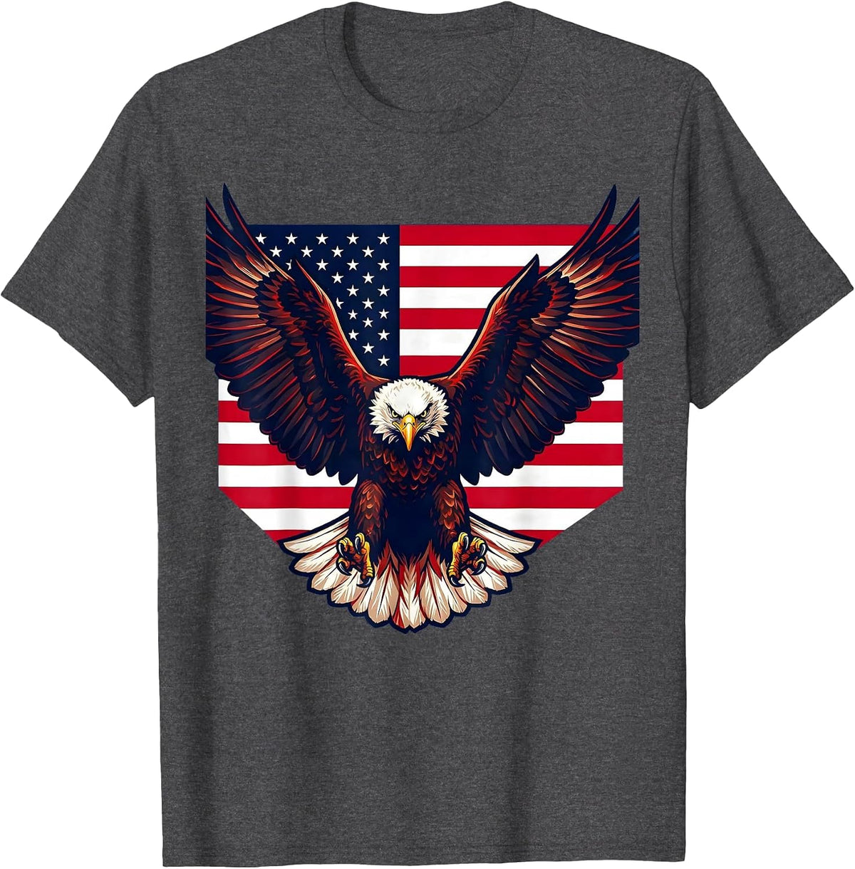 Boys American Flag Bald Eagle Soaring Patriotic T-Shirt - Dark Heather Grey