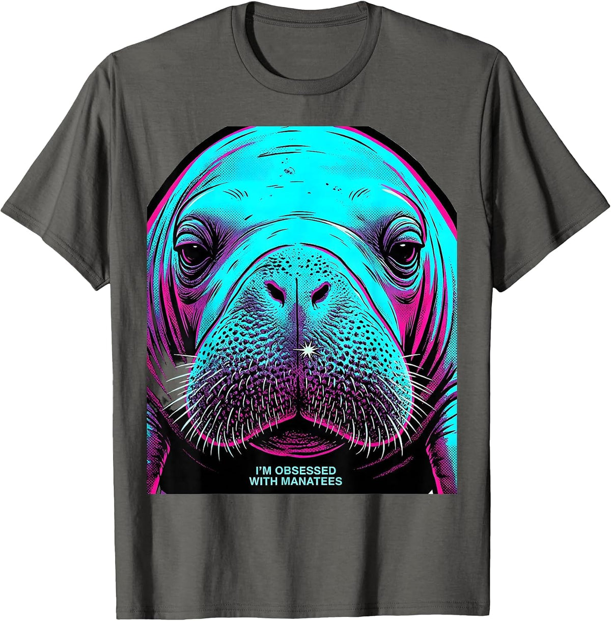 I'm Obsessed With Manatees Pop Art Manatee Lover Crystal T-Shirt - Asphalt Grey