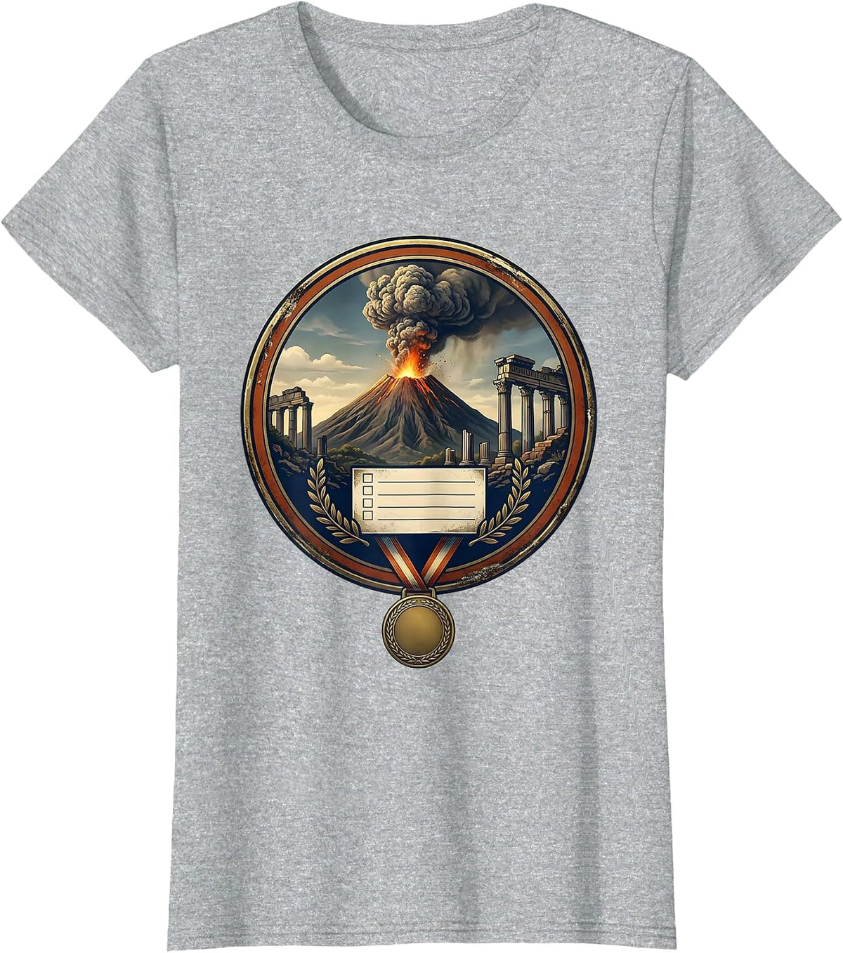 Women's Pompeii Volcano Badge Vintage History Lover Gift T-Shirt - Heather Grey