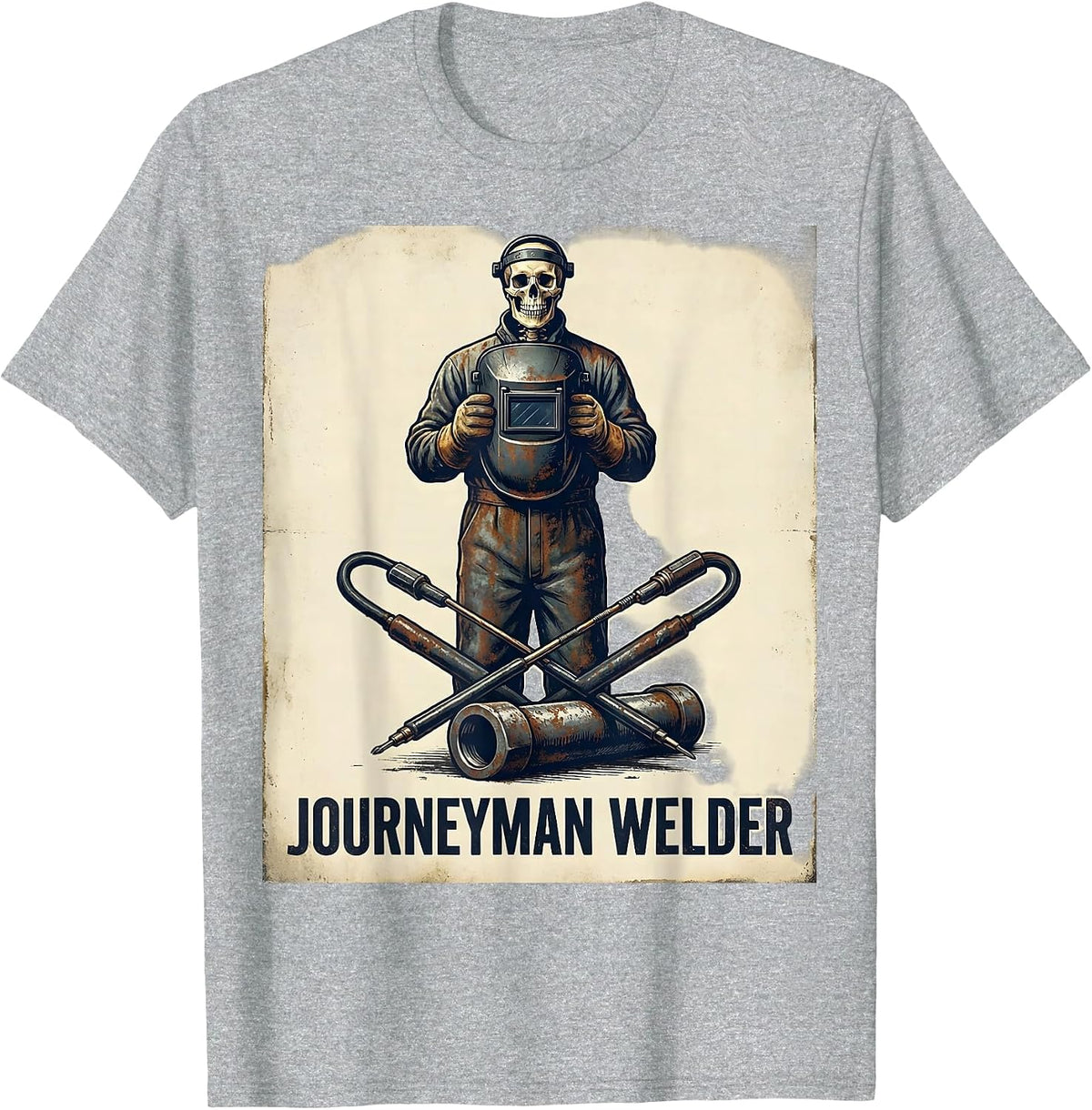Men's Journeyman Welder Vintage Skeleton Funny Welding Tradesman T-Shirt - Heather Grey